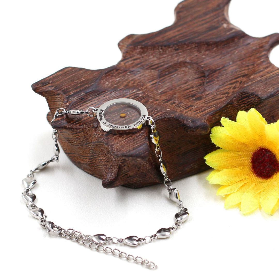 Matthew 17:20 & Luke 1:37 with Mustard Seed Bracelet: Heart Links with Zircon Dot Detail