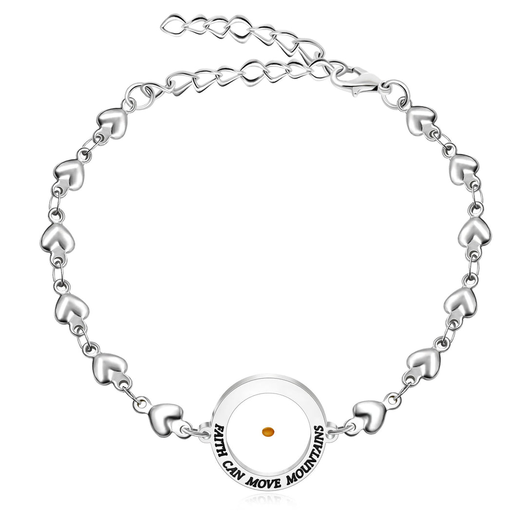 Matthew 17:20 & Luke 1:37 with Mustard Seed Bracelet: Heart Links with Zircon Dot Detail