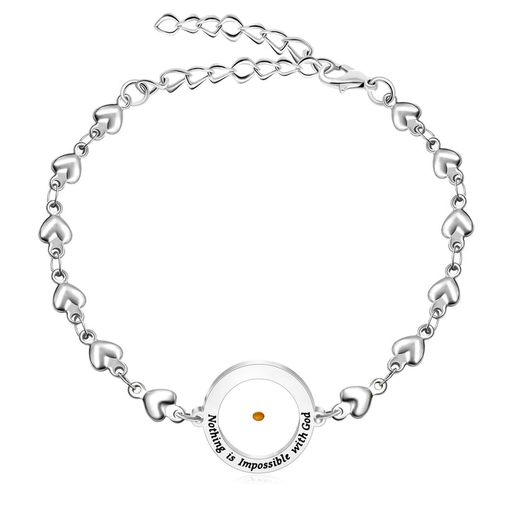 Matthew 17:20 & Luke 1:37 with Mustard Seed Bracelet: Heart Links with Zircon Dot Detail