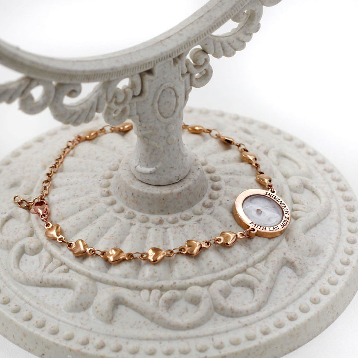 Matthew 17:20 & Luke 1:37 with Mustard Seed Bracelet: Heart Links with Zircon Dot Detail