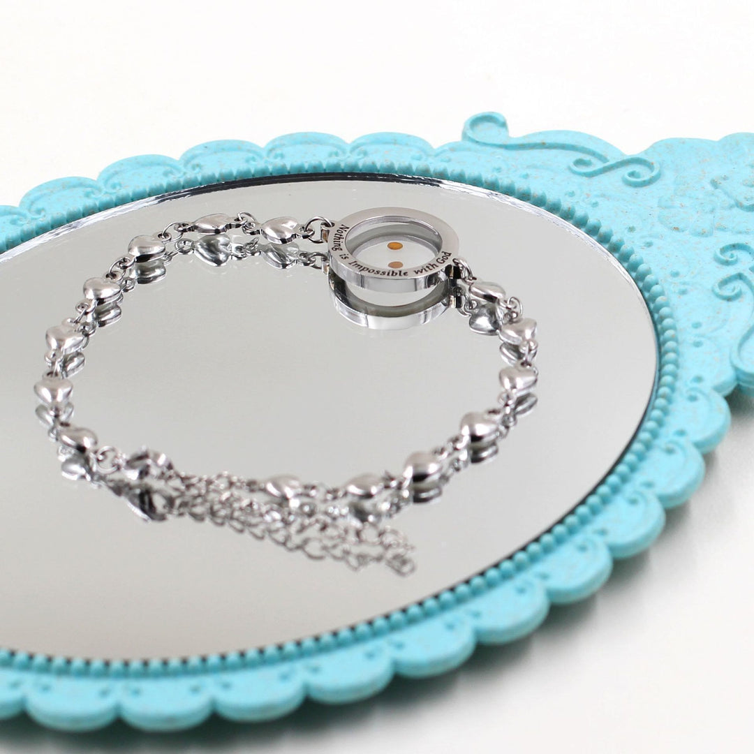 Matthew 17:20 & Luke 1:37 with Mustard Seed Bracelet: Heart Links with Zircon Dot Detail