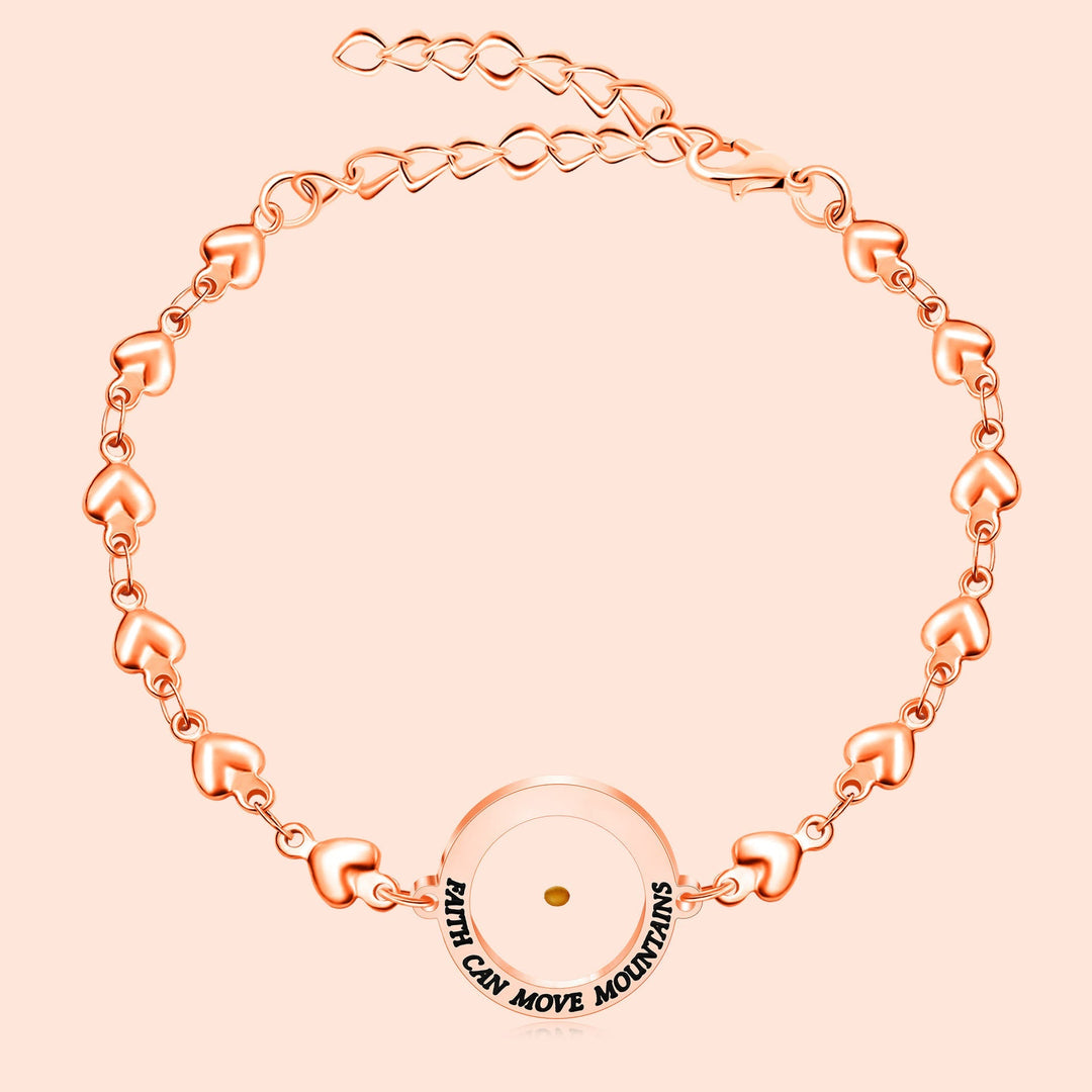 Matthew 17:20 & Luke 1:37 with Mustard Seed Bracelet: Heart Links with Zircon Dot Detail