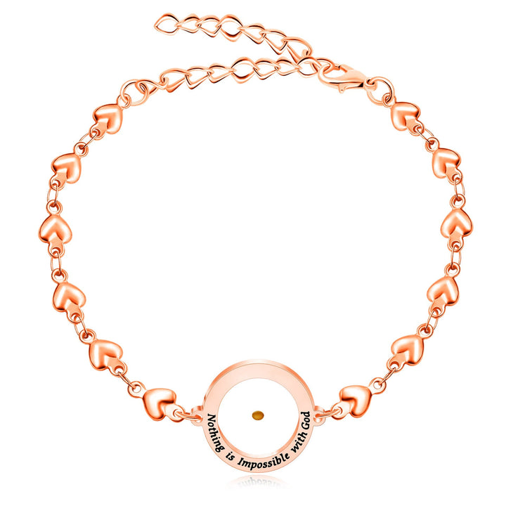 Matthew 17:20 & Luke 1:37 with Mustard Seed Bracelet: Heart Links with Zircon Dot Detail