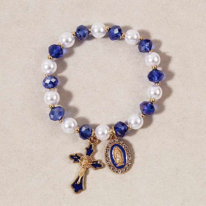 Marian Medallion Beaded Bracelet: Our Lady Accents & Enamel Cross Charm