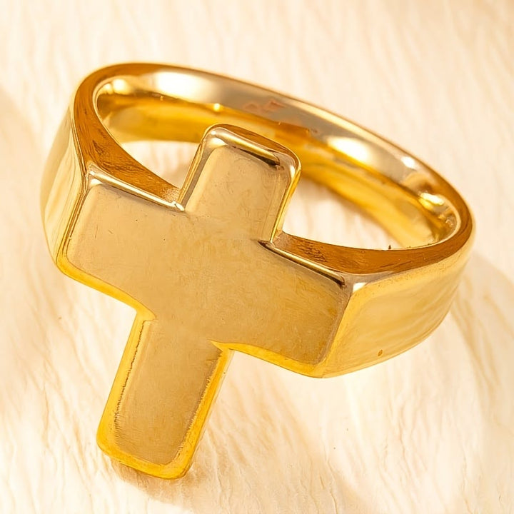 Cross-Centric Metal Ring: Polished Finish for Timeless Faith Style