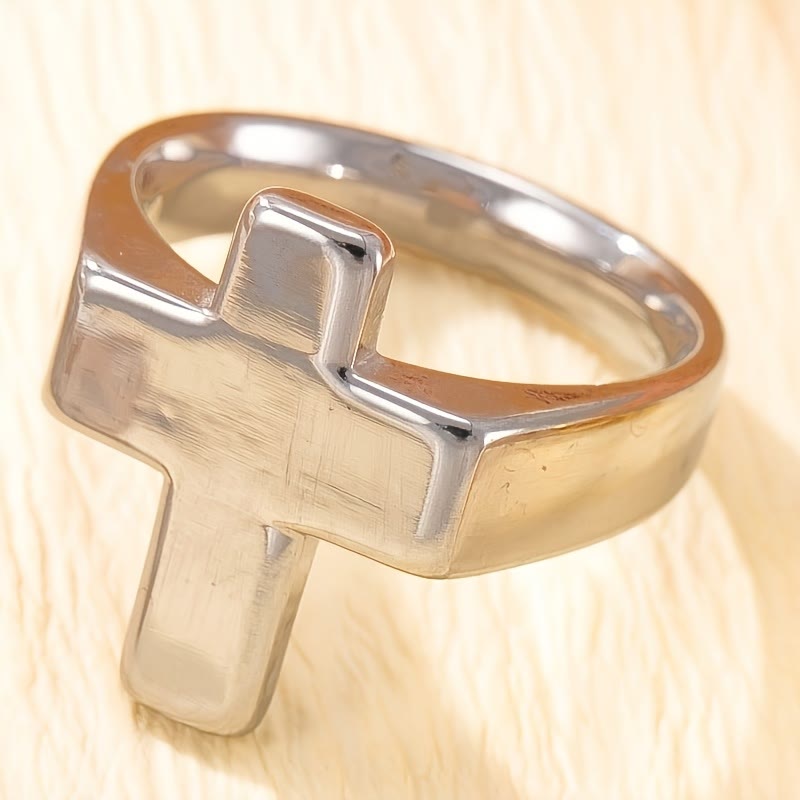 Cross-Centric Metal Ring: Polished Finish for Timeless Faith Style