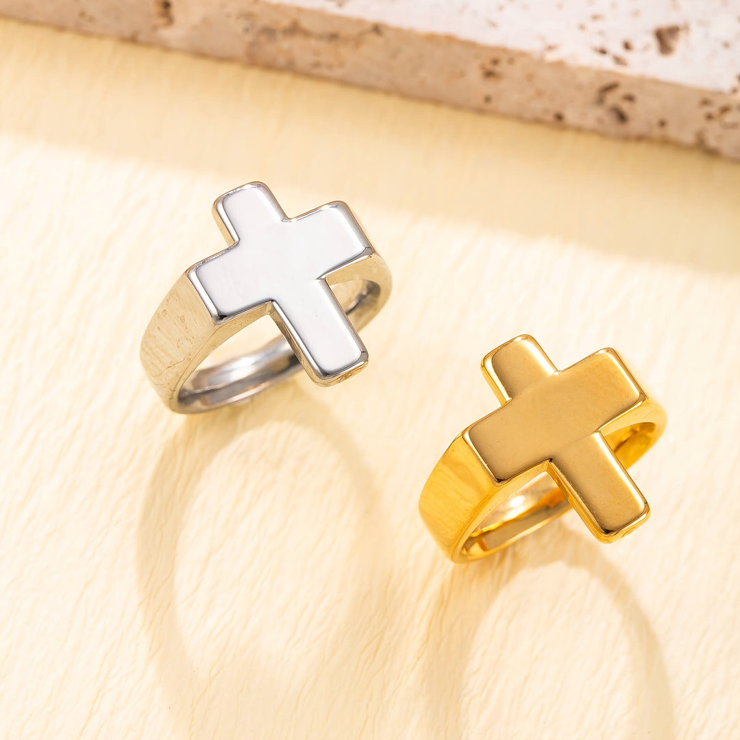 Cross-Centric Metal Ring: Polished Finish for Timeless Faith Style