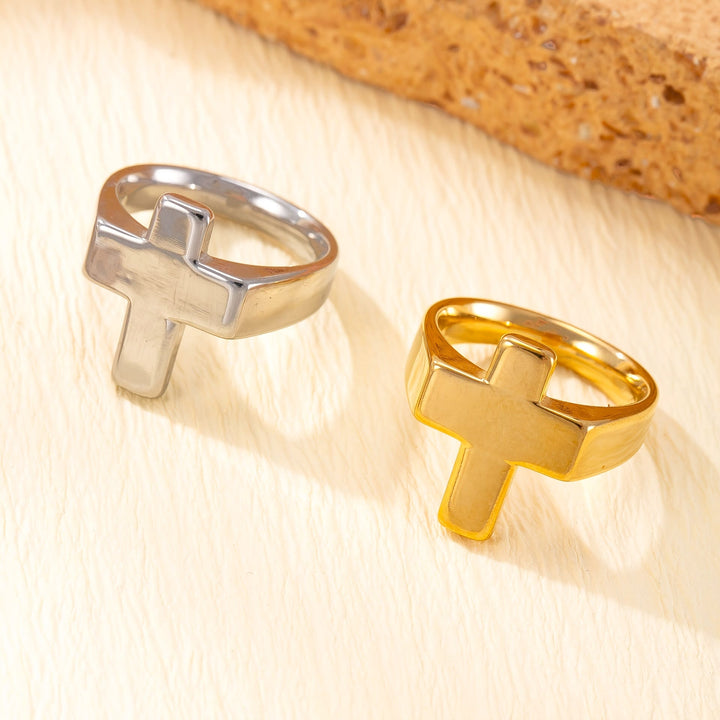 Cross-Centric Metal Ring: Polished Finish for Timeless Faith Style