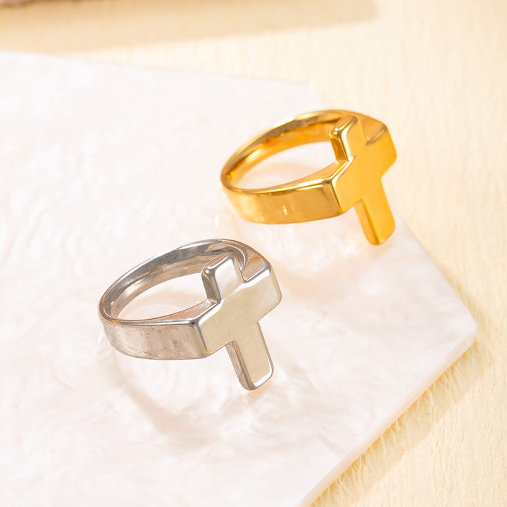 Cross-Centric Metal Ring: Polished Finish for Timeless Faith Style