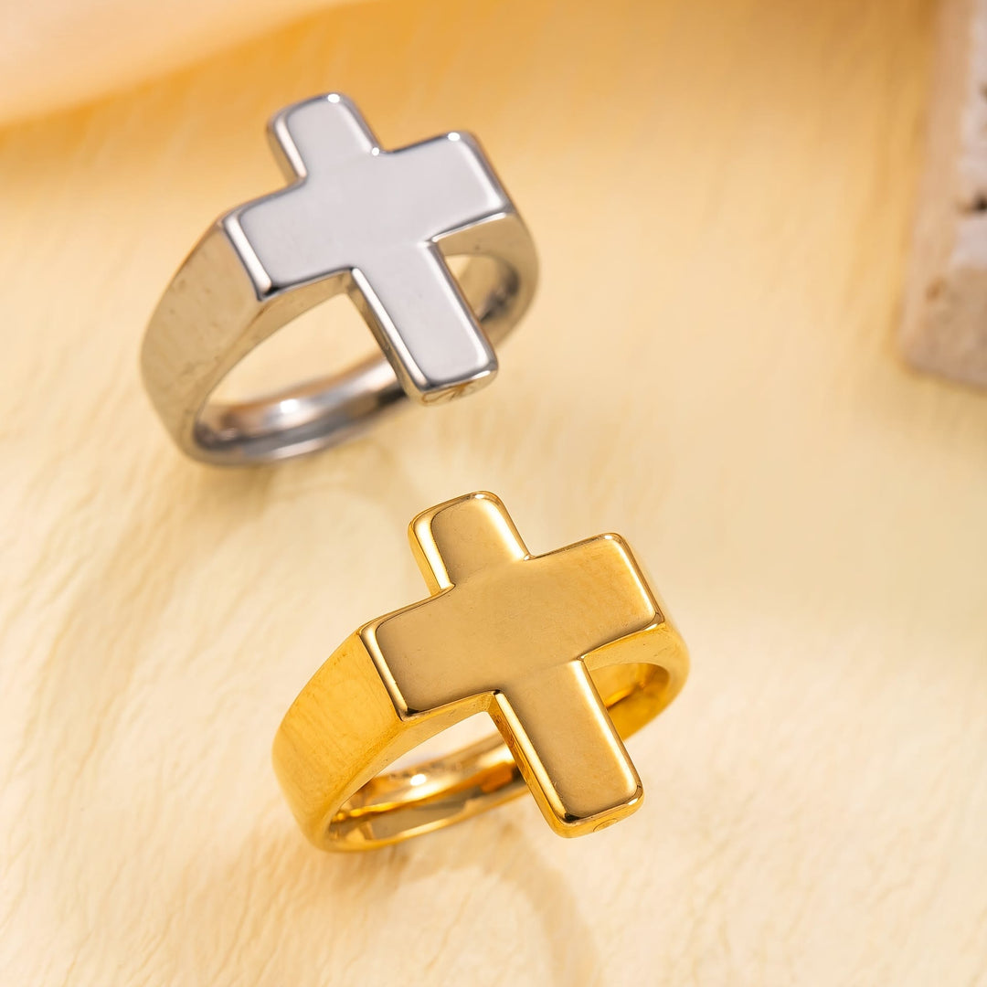 Cross-Centric Metal Ring: Polished Finish for Timeless Faith Style