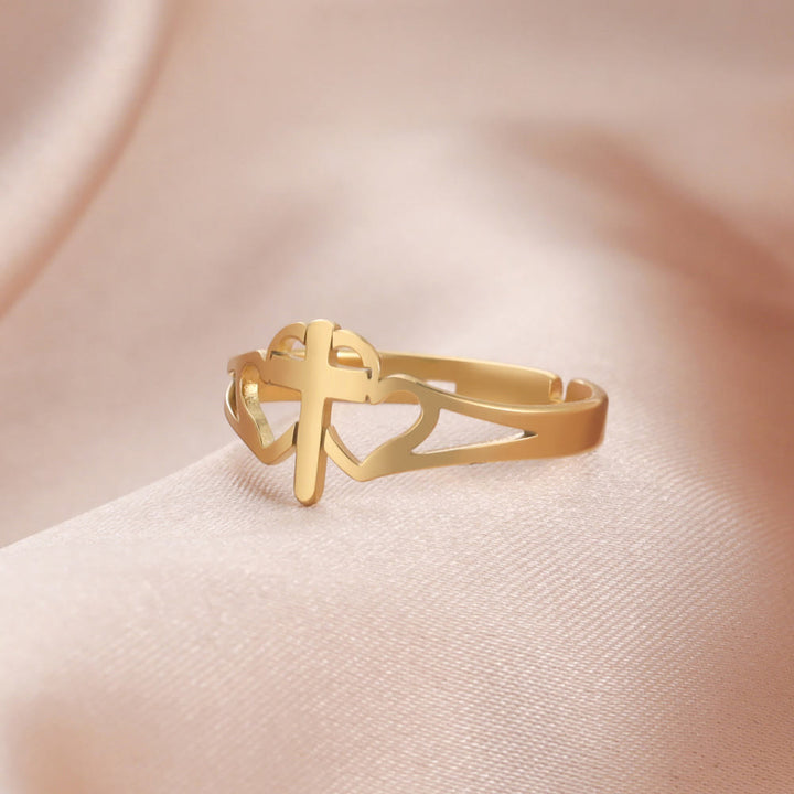 Cross & Heart Cutout Ring: A Symbol of Christ’s Love & Faithful Devotion