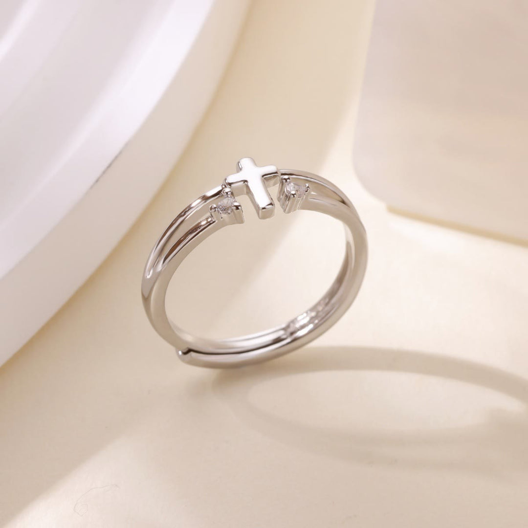 Zircon Accent Cross Double-Band Ring: A Symbol of Christ’s Radiant Love