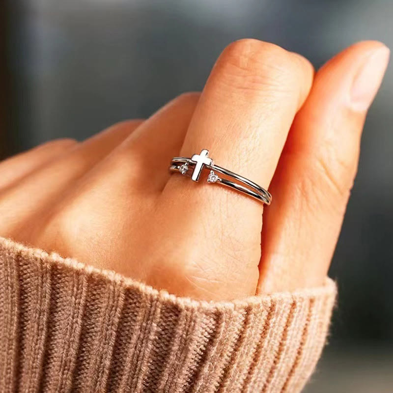 Zircon Accent Cross Double-Band Ring: A Symbol of Christ’s Radiant Love