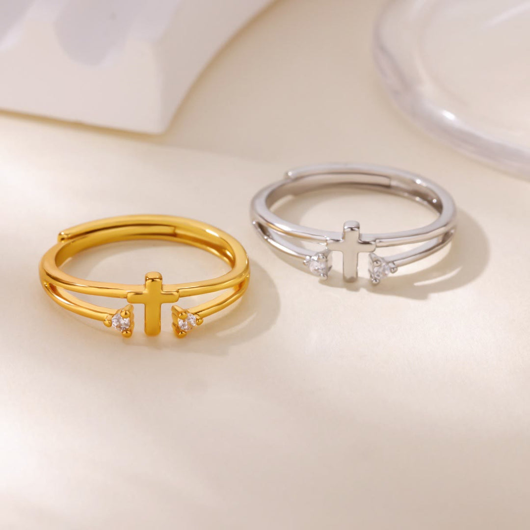 Zircon Accent Cross Double-Band Ring: A Symbol of Christ’s Radiant Love