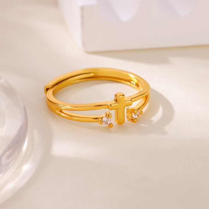 Zircon Accent Cross Double-Band Ring: A Symbol of Christ’s Radiant Love