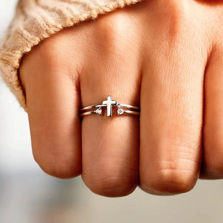 Zircon Accent Cross Double-Band Ring: A Symbol of Christ’s Radiant Love