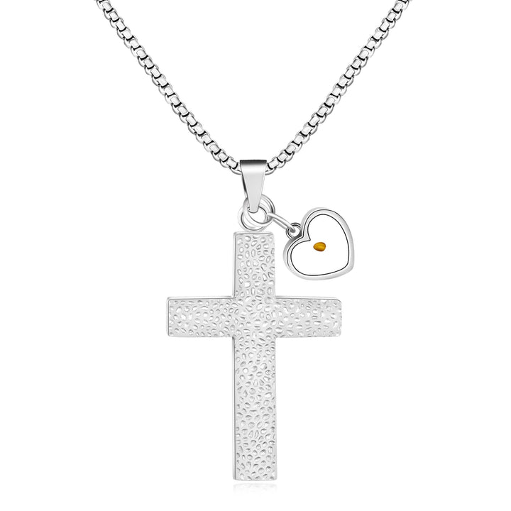Textured Cross Mustard Seed Necklace: Metallic Charms for Spiritual Reminders
