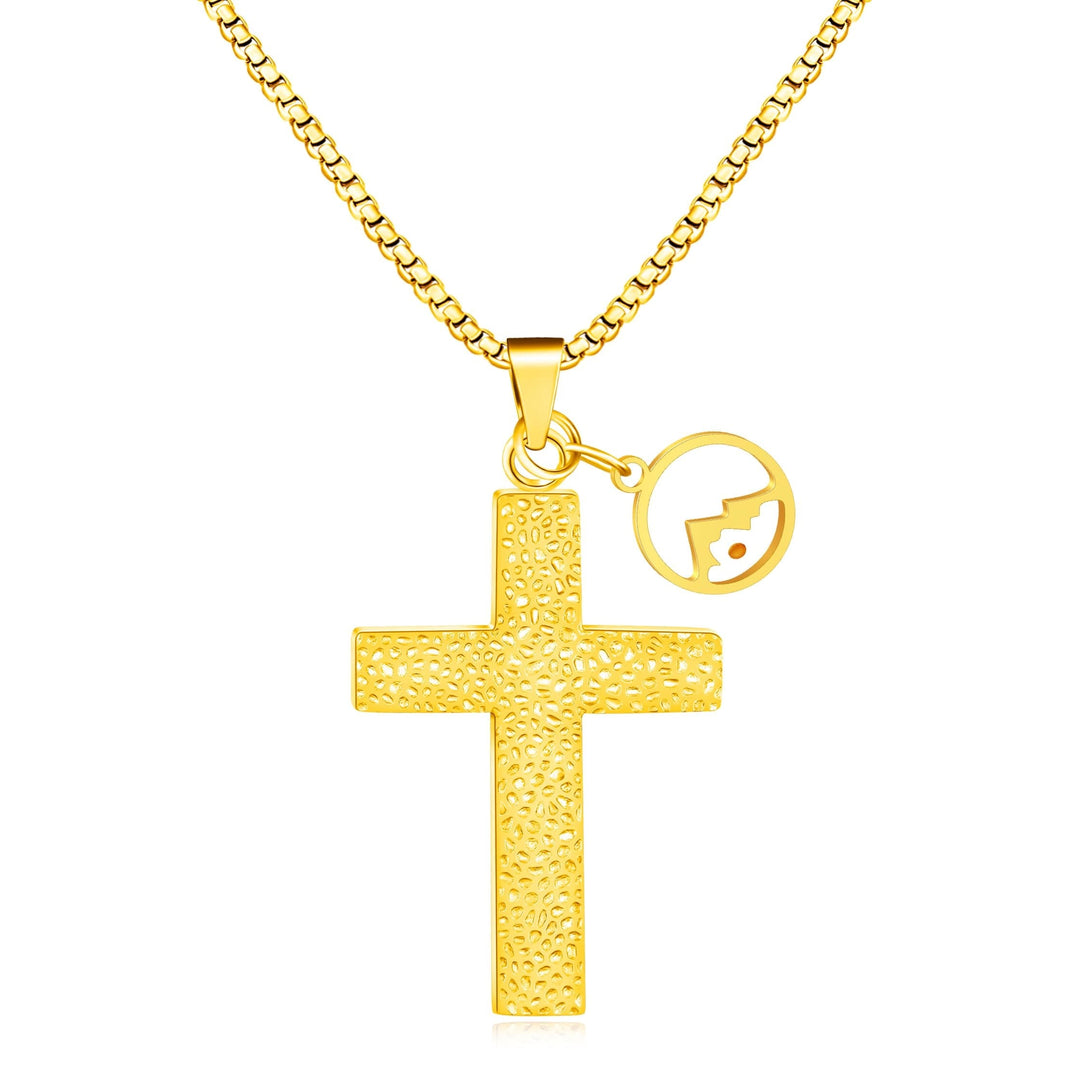 Textured Cross Mustard Seed Necklace: Metallic Charms for Spiritual Reminders
