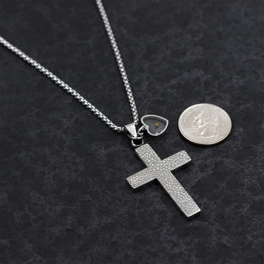 Textured Cross Mustard Seed Necklace: Metallic Charms for Spiritual Reminders