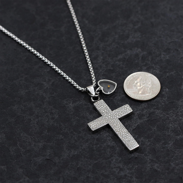 Textured Cross Mustard Seed Necklace: Metallic Charms for Spiritual Reminders