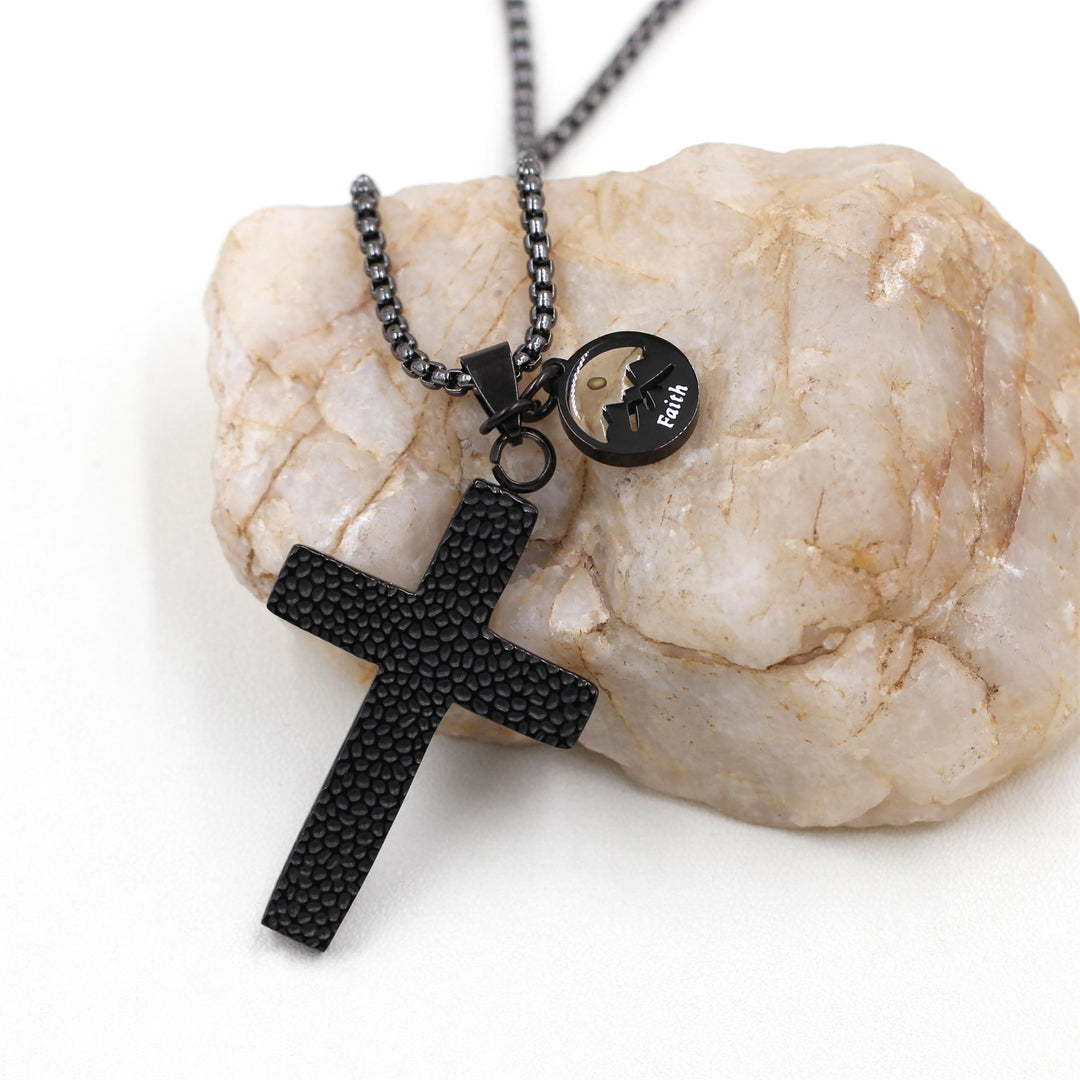 Textured Cross Mustard Seed Necklace: Metallic Charms for Spiritual Reminders