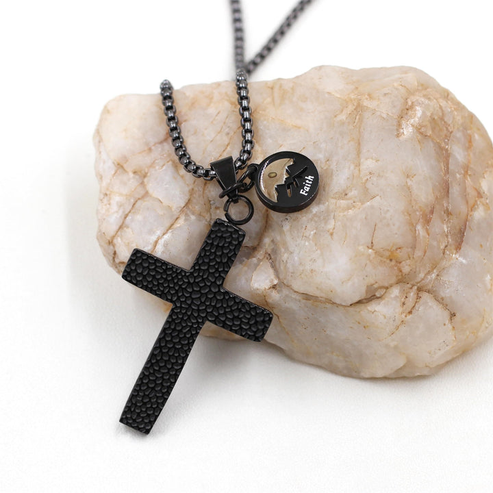 Textured Cross Mustard Seed Necklace: Metallic Charms for Spiritual Reminders