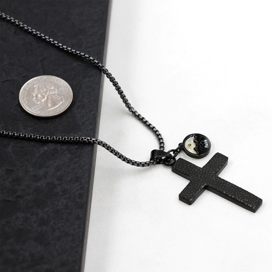 Textured Cross Mustard Seed Necklace: Metallic Charms for Spiritual Reminders