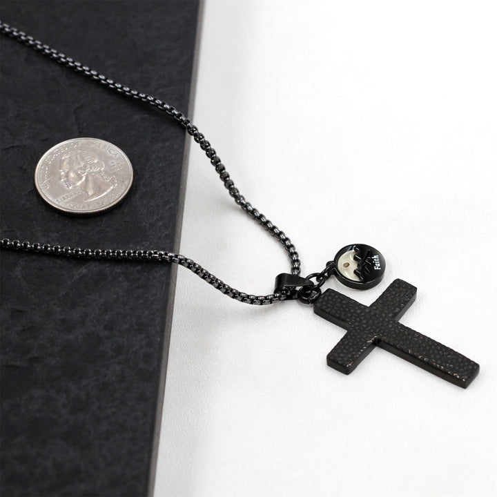 Textured Cross Mustard Seed Necklace: Metallic Charms for Spiritual Reminders