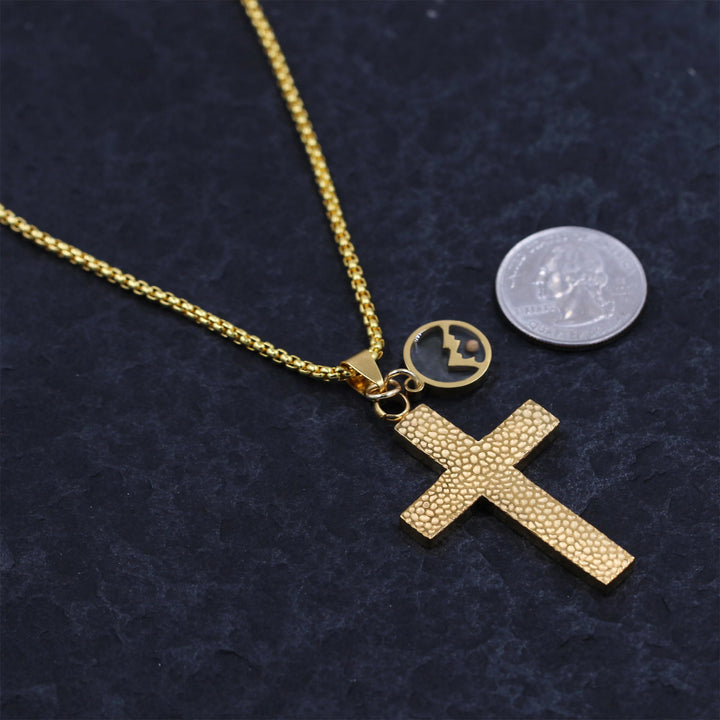 Textured Cross Mustard Seed Necklace: Metallic Charms for Spiritual Reminders