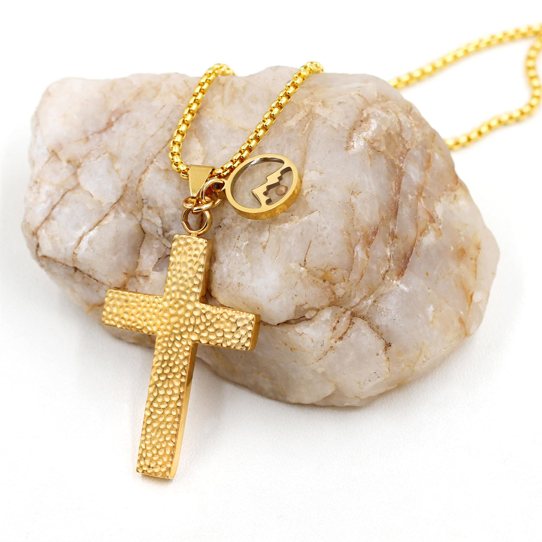 Textured Cross Mustard Seed Necklace: Metallic Charms for Spiritual Reminders