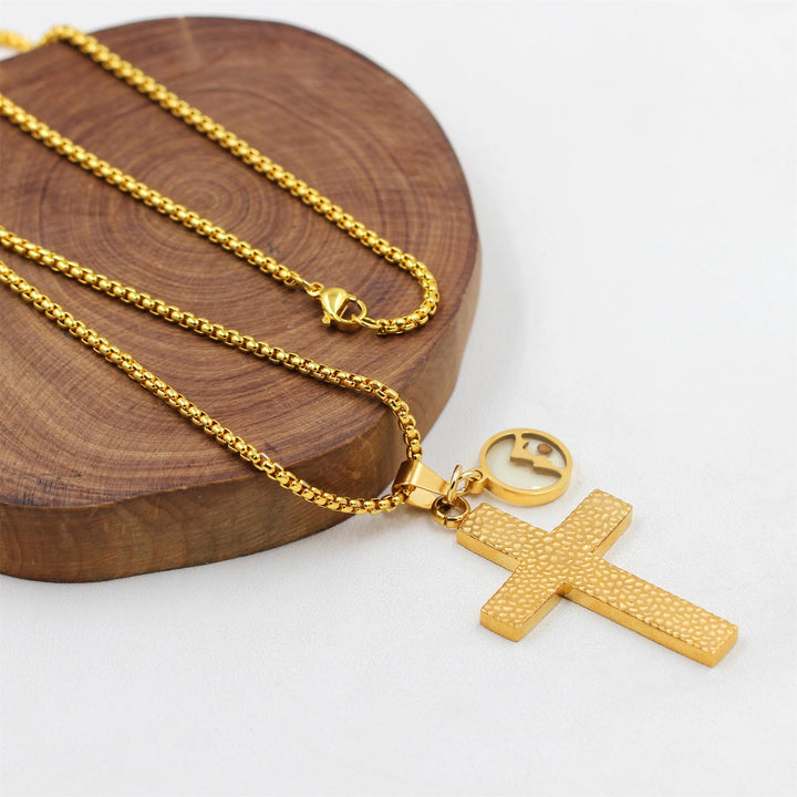 Textured Cross Mustard Seed Necklace: Metallic Charms for Spiritual Reminders