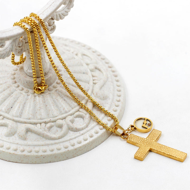 Textured Cross Mustard Seed Necklace: Metallic Charms for Spiritual Reminders