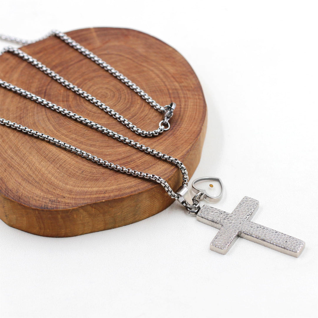 Textured Cross Mustard Seed Necklace: Metallic Charms for Spiritual Reminders