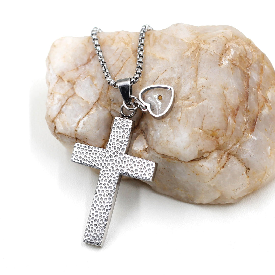 Textured Cross Mustard Seed Necklace: Metallic Charms for Spiritual Reminders
