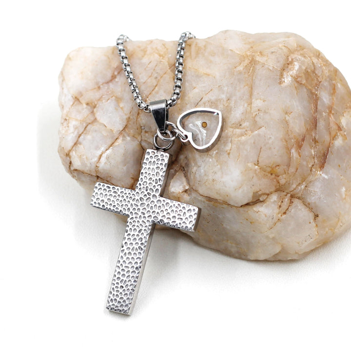 Textured Cross Mustard Seed Necklace: Metallic Charms for Spiritual Reminders