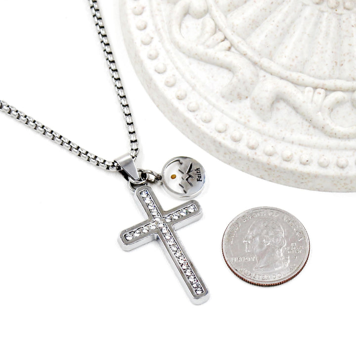 Zircon-Studded Mustard Seed Cross: Mountain Motif for Daily Faith