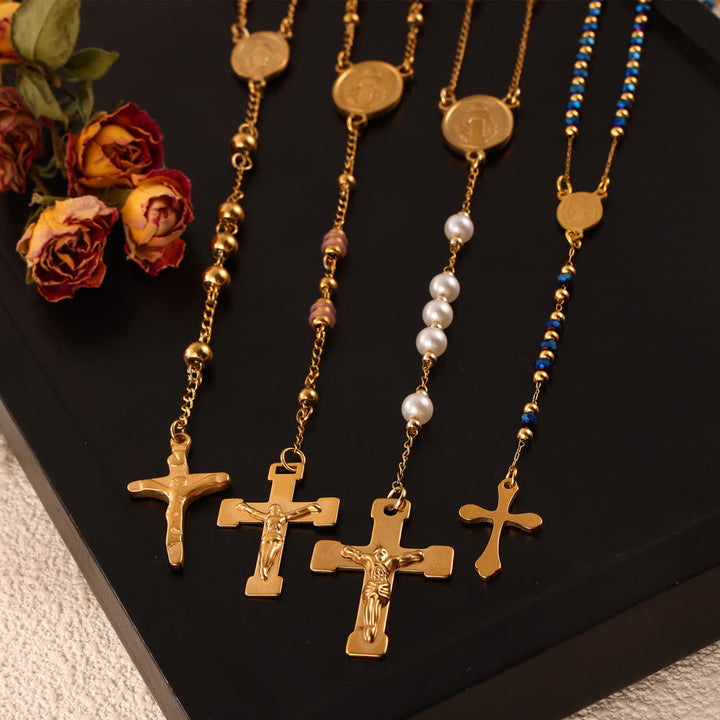 Wearable Rosary Beaded Necklace Collection: Gold-Tone Metal for Daily Spiritual Connection