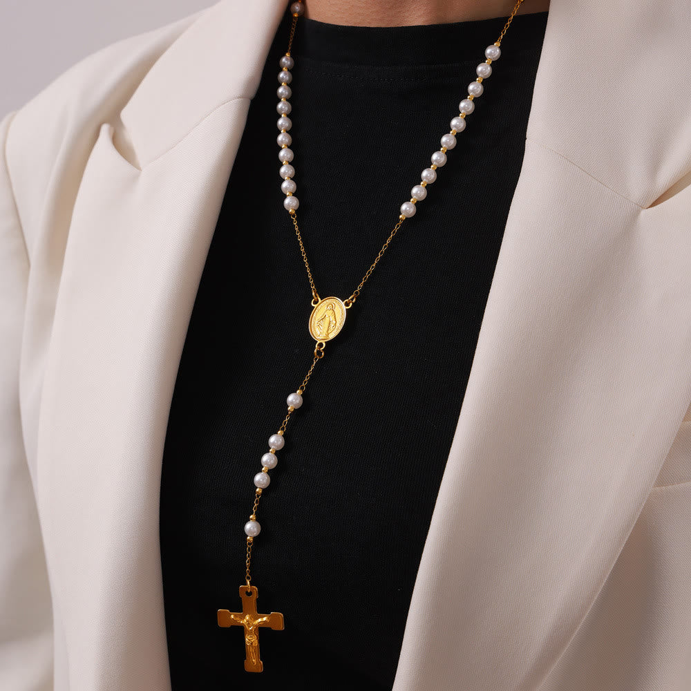 Wearable Rosary Beaded Necklace Collection: Gold-Tone Metal for Daily Spiritual Connection
