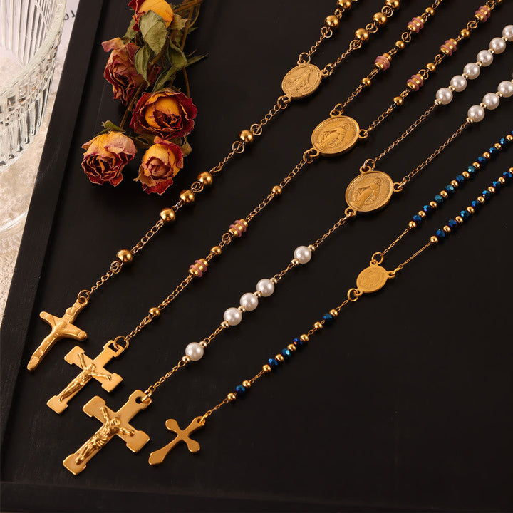 Wearable Rosary Beaded Necklace Collection: Gold-Tone Metal for Daily Spiritual Connection