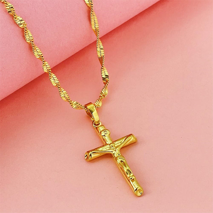 Golden-Tone Crucifix Cross Necklace: A Symbol of Christ’s Redemptive Sacrifice