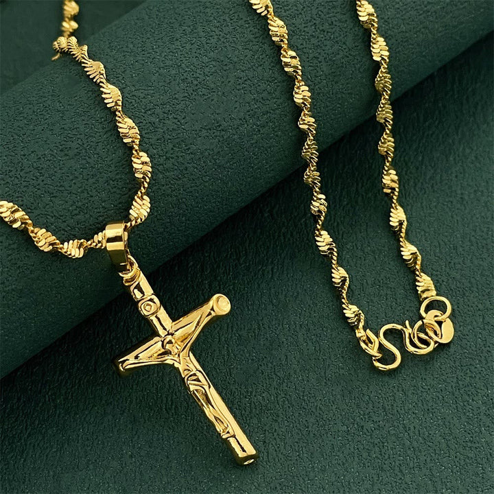 Golden-Tone Crucifix Cross Necklace: A Symbol of Christ’s Redemptive Sacrifice