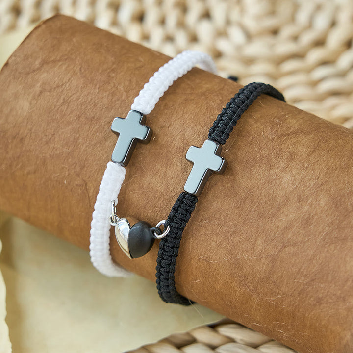 Magnetic Heart Cross Bracelet Set: A Symbol of Sacred Union and Enduring Love