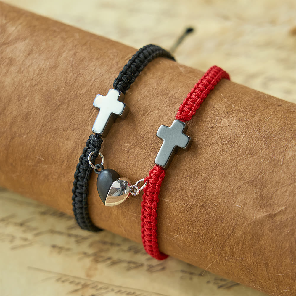 Magnetic Heart Cross Bracelet Set: A Symbol of Sacred Union and Enduring Love