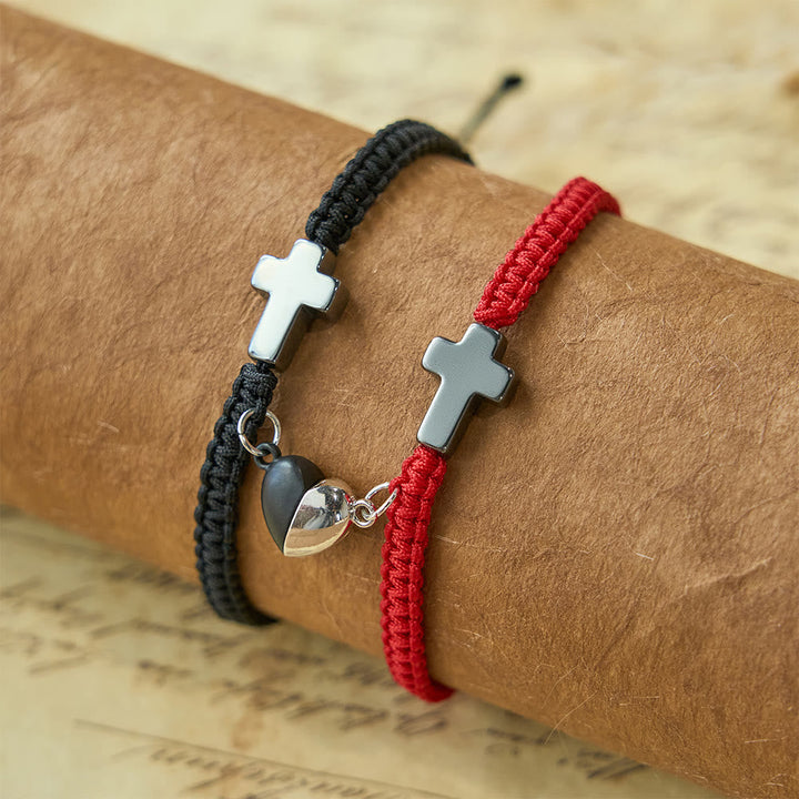 Magnetic Heart Cross Bracelet Set: A Symbol of Sacred Union and Enduring Love