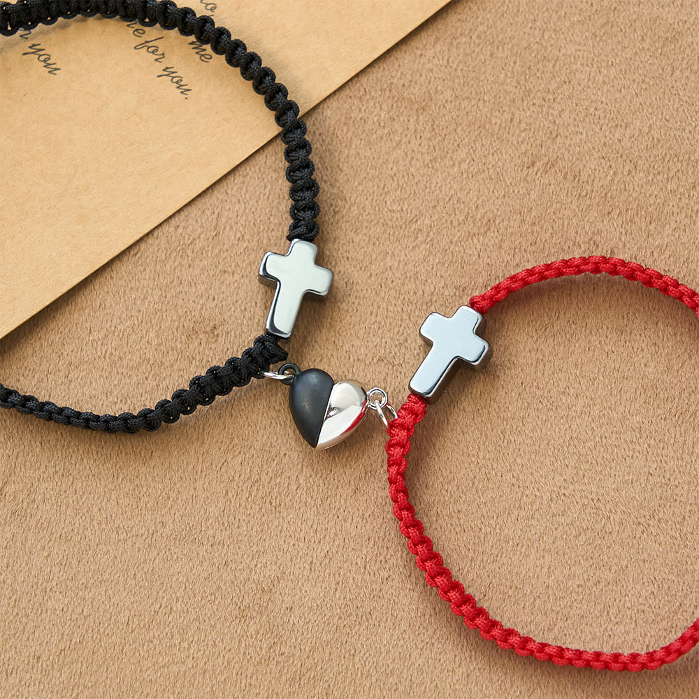 Magnetic Heart Cross Bracelet Set: A Symbol of Sacred Union and Enduring Love