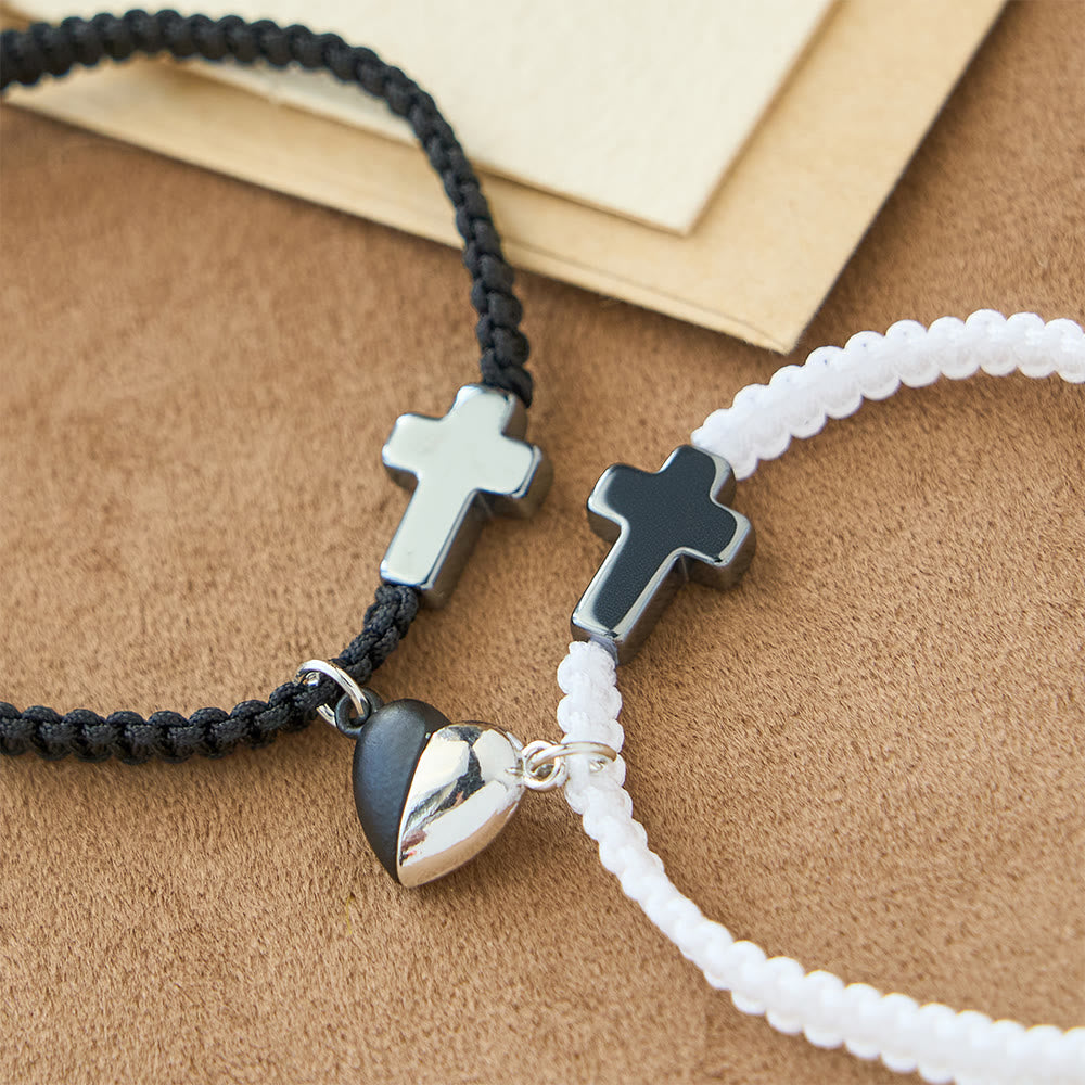 Magnetic Heart Cross Bracelet Set: A Symbol of Sacred Union and Enduring Love
