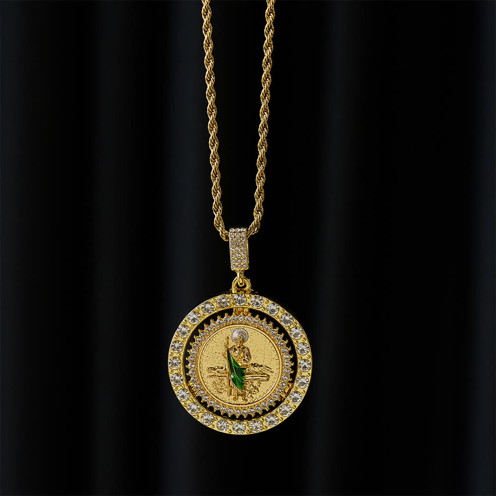 Rotating St. Jude Crystal Halo Necklace: A Symbol of Sacred Grace and Protection