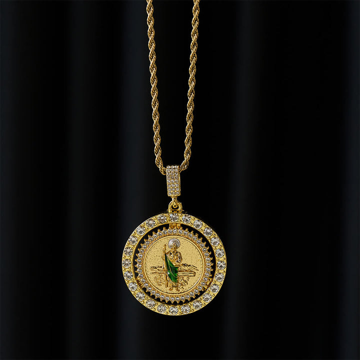 Rotating St. Jude Crystal Halo Necklace: A Symbol of Sacred Grace and Protection