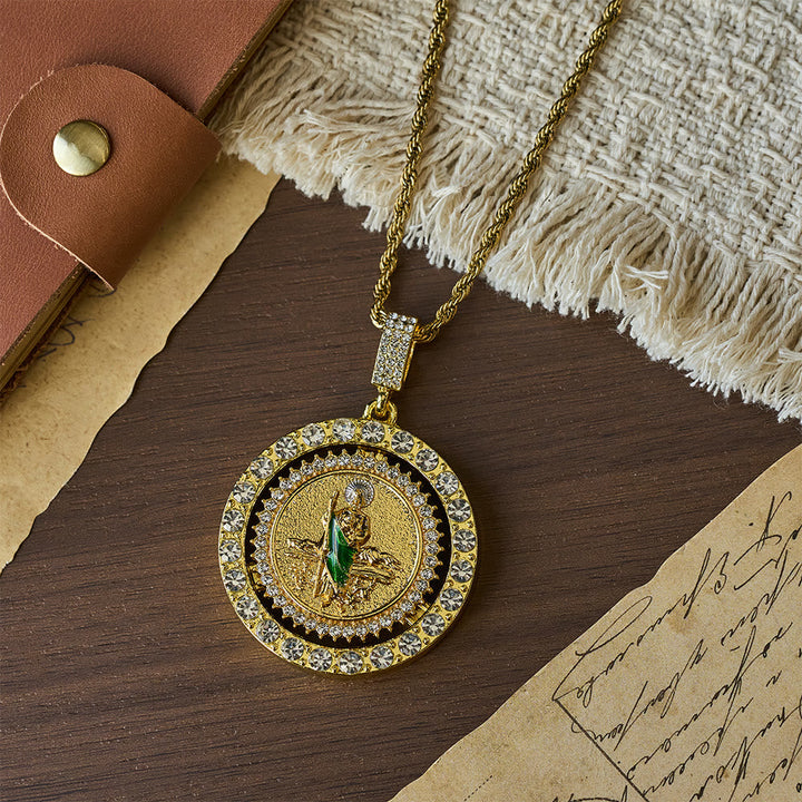 Rotating St. Jude Crystal Halo Necklace: A Symbol of Sacred Grace and Protection