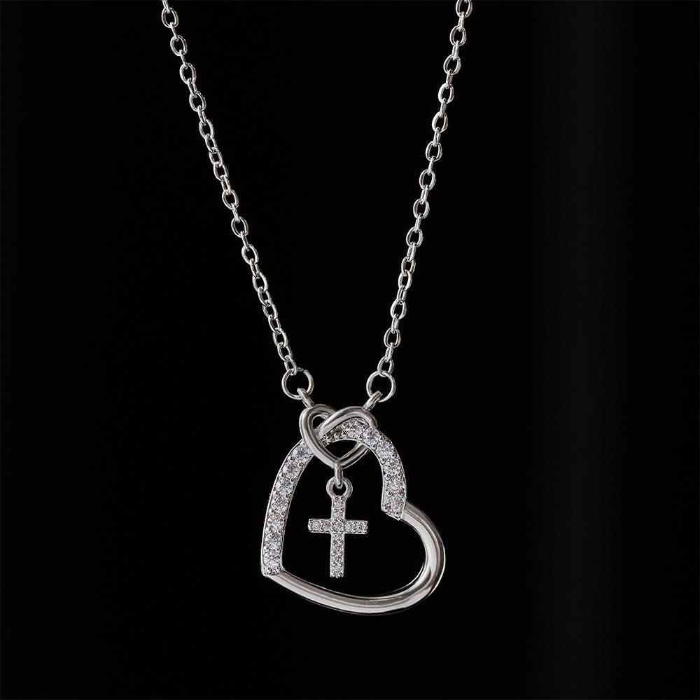 Intertwined Heart Cross Necklace with Card: Embody His Easter Joy & Grace